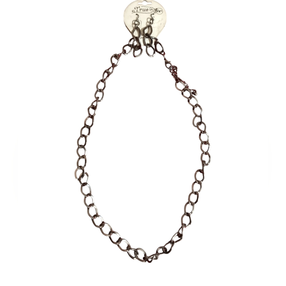 Gunmetal Chain Link Necklace & Earring Set
